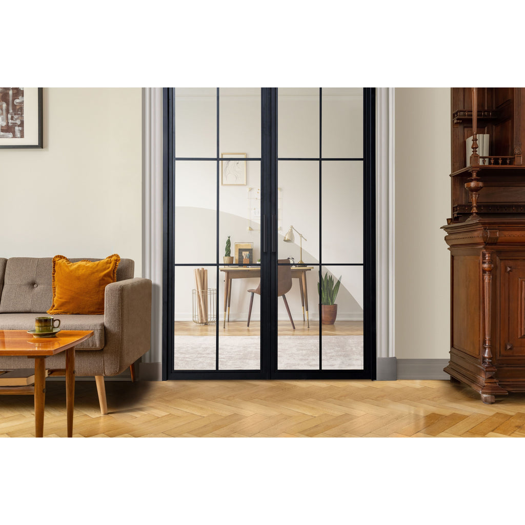 6 lite interior double iron door with glass office entry